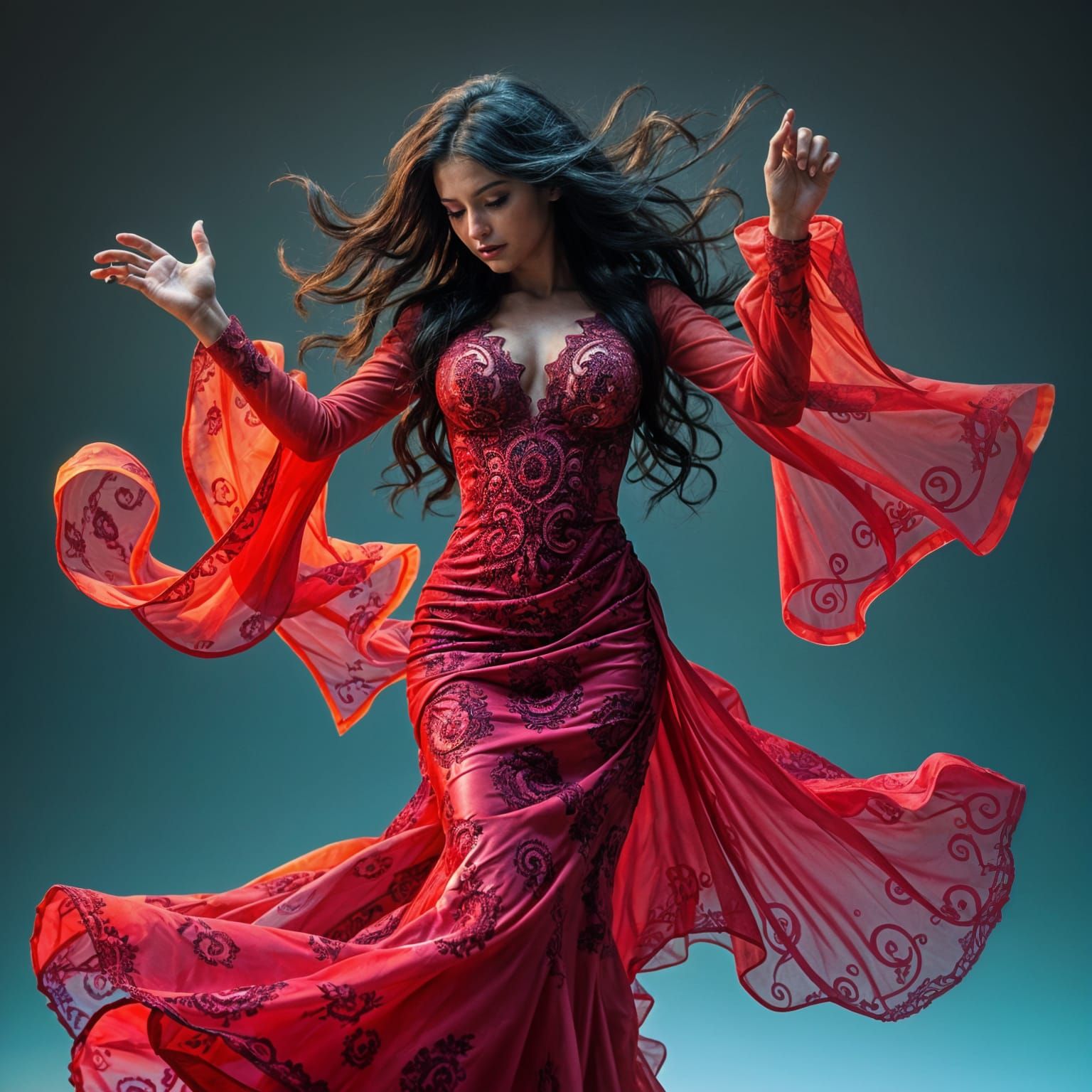 Dramatic Flamenco Dancer in Intricate Latex Dress