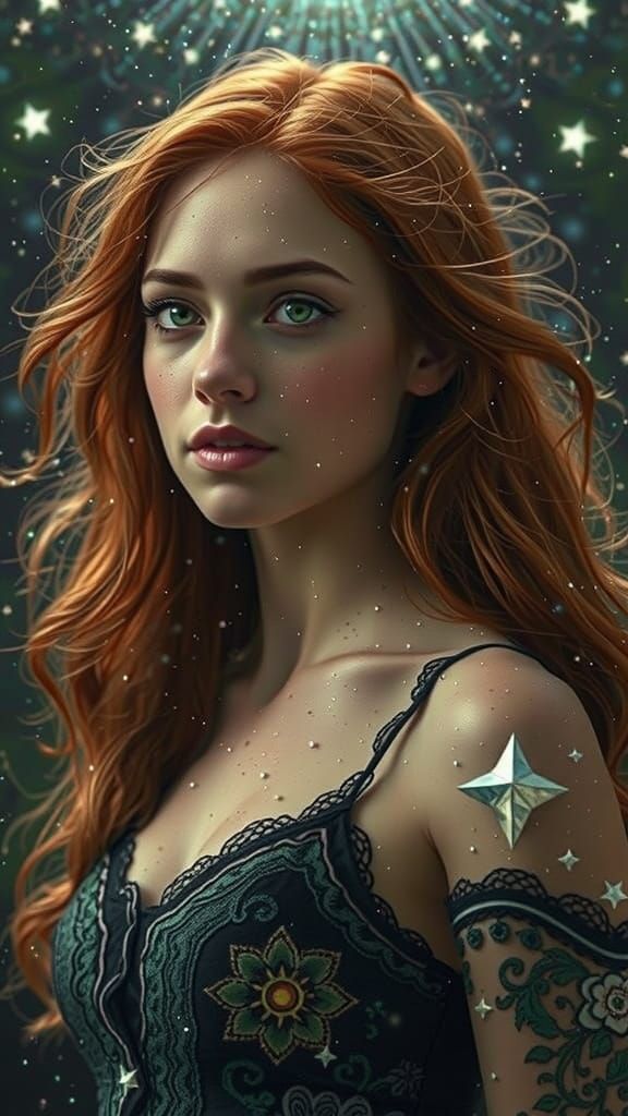 Woman in Star Vortex: Hyperrealistic Fantasy Art