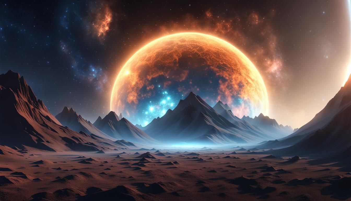 Epic Cosmic Scene with Volumetric Lighting