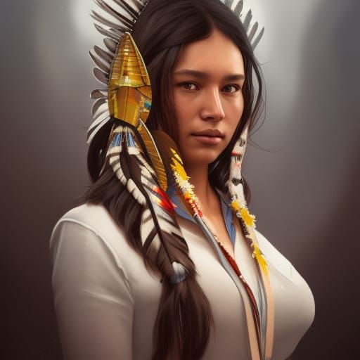 Indigenous Scientist Portrait in Art Nouveau Style