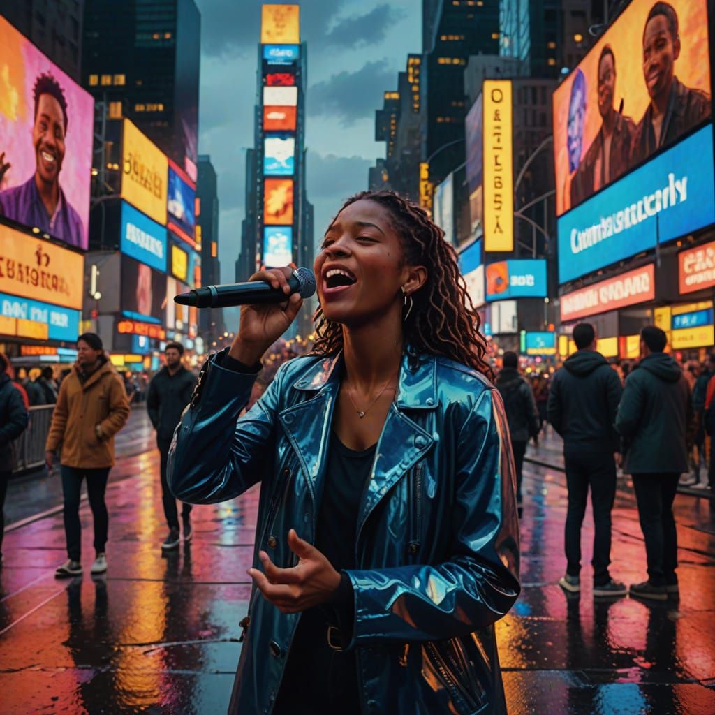 Singer in New York City: Golden Hour Oil Painting