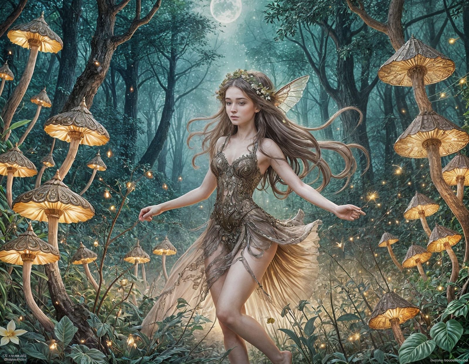 Bioluminescent Forest Creature in Moonlit Glade