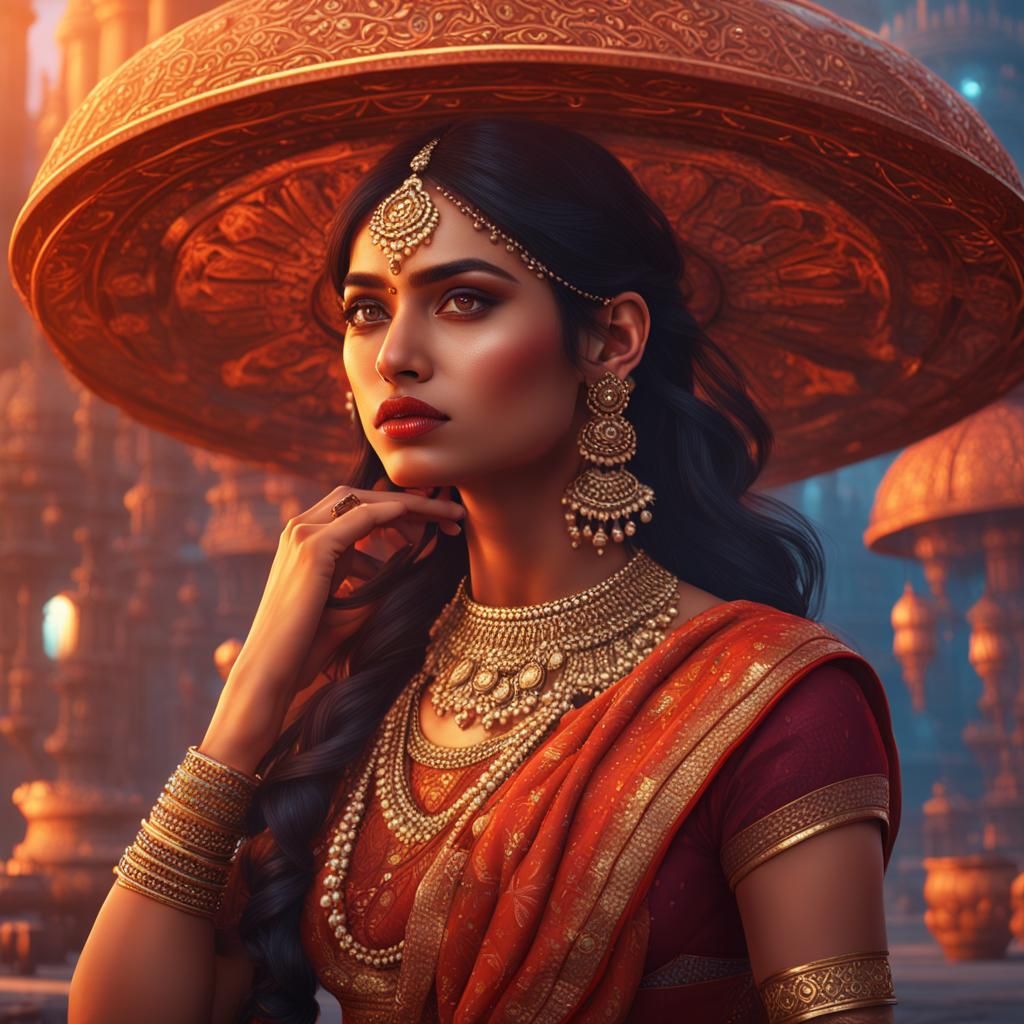 Attractive Indian Girl in Modern Clothes: Fantasy Art