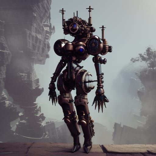 Steampunk Dark Fantasy Woman with Mech Details