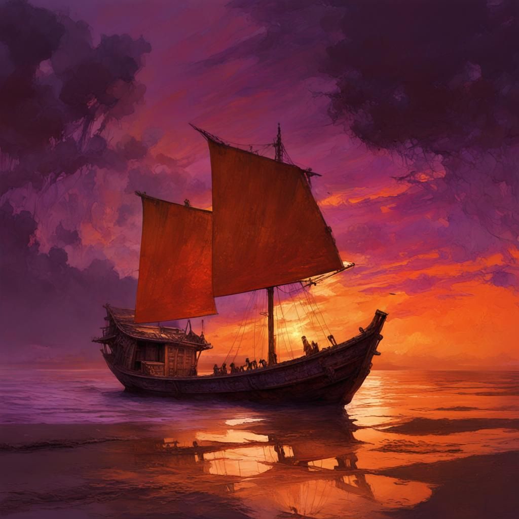 Chinese Junk at Sunset