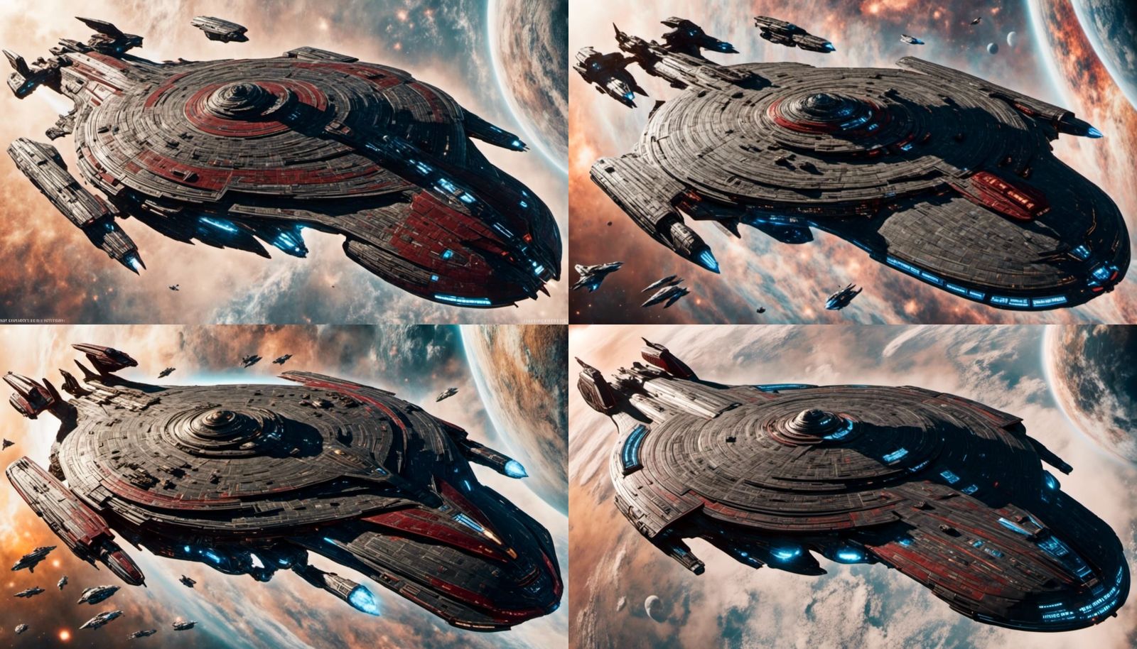 Red Battlestar Pegasus Starship in Deep Space