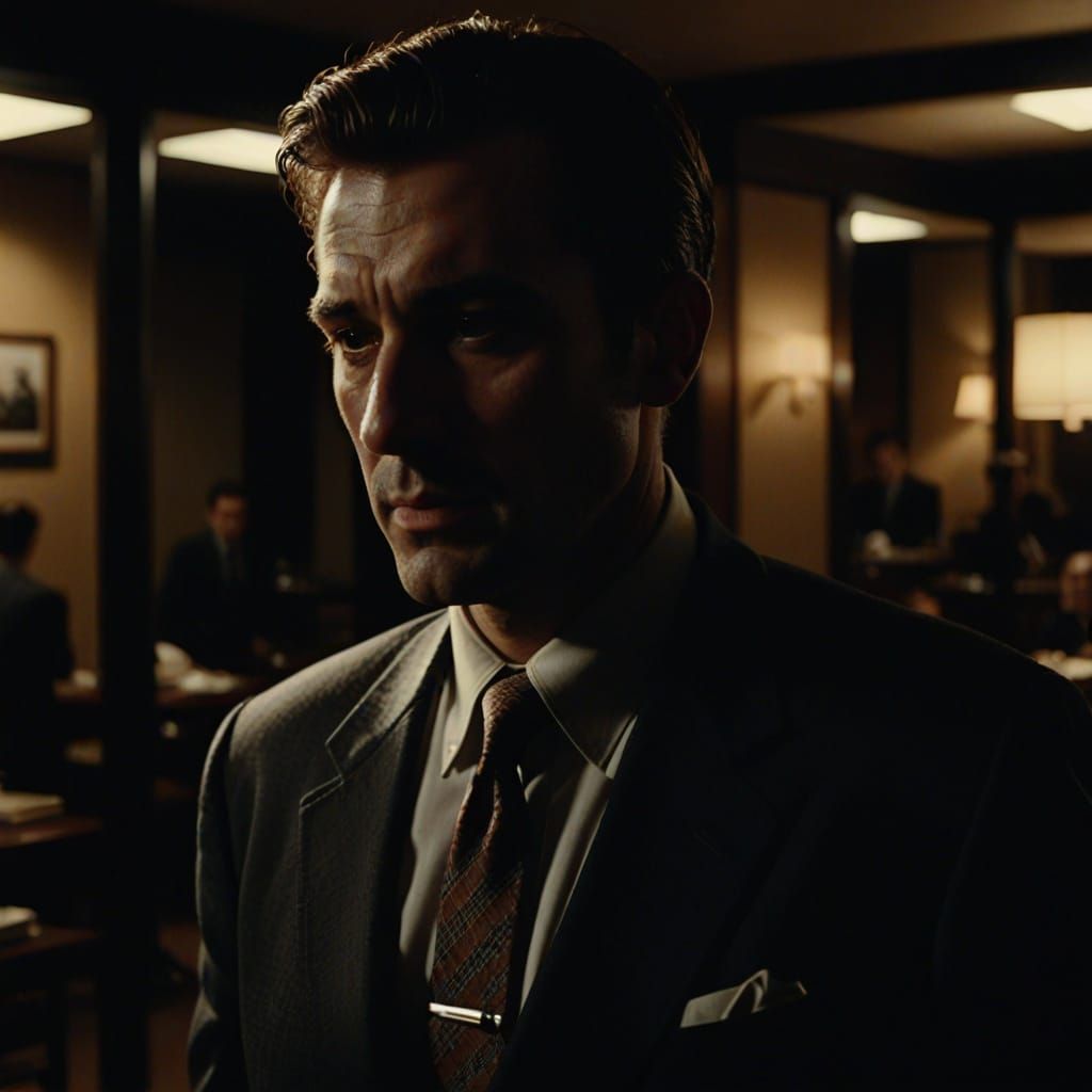 Film Noir Client Arrives in a Dark Office