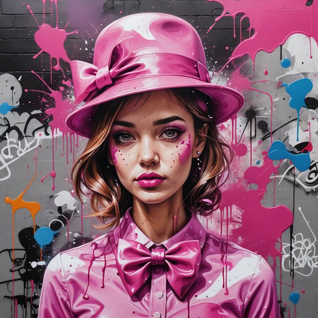 Woman in Pink Hat Graffiti Art
