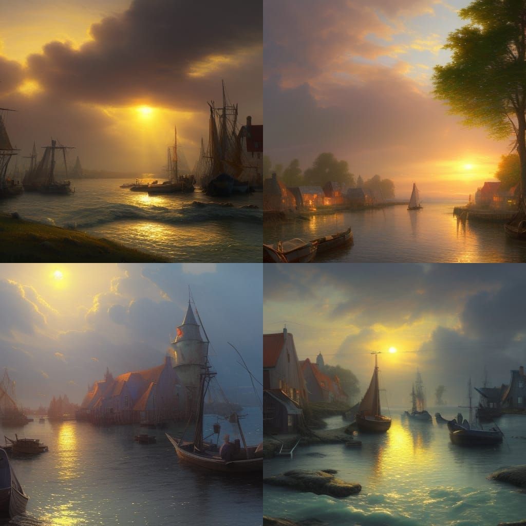 Quaint 1700s Danish Fishing Village at Sunrise