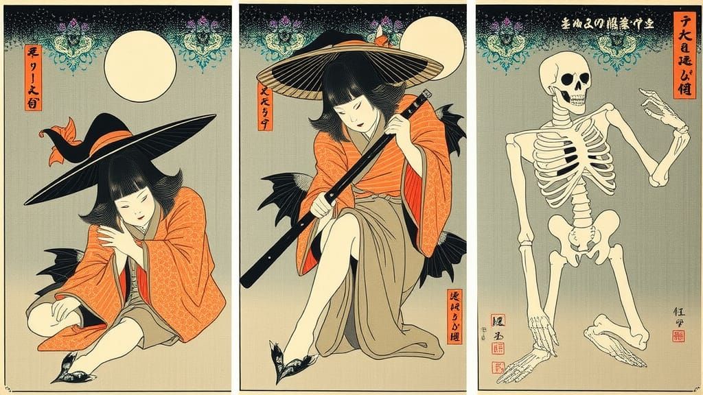 Tiptych image in the same style as "Takiyasha the Witch and ...