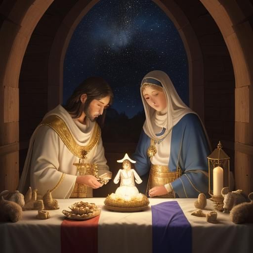 Nativity Scene with Holy Family and Guiding Star