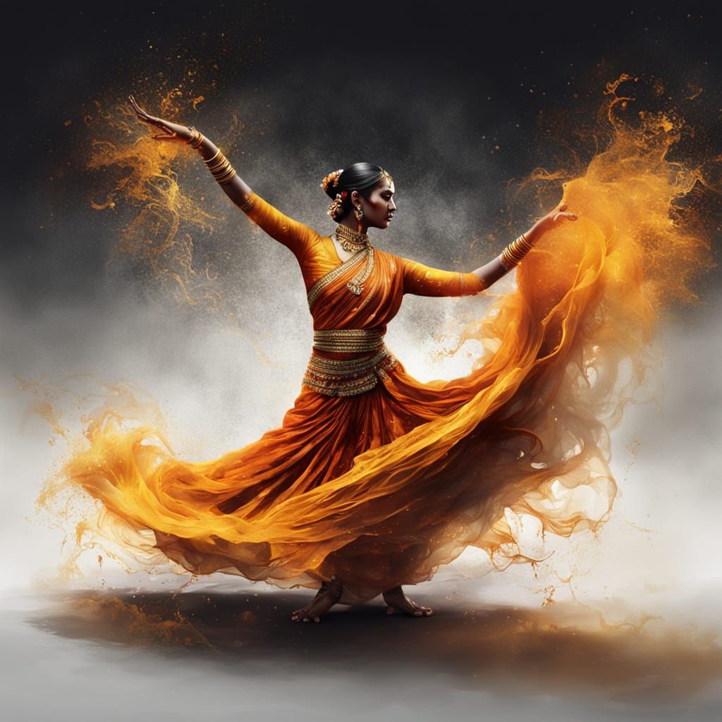Epic Bharatnatyam Dancer in Saffron Hues