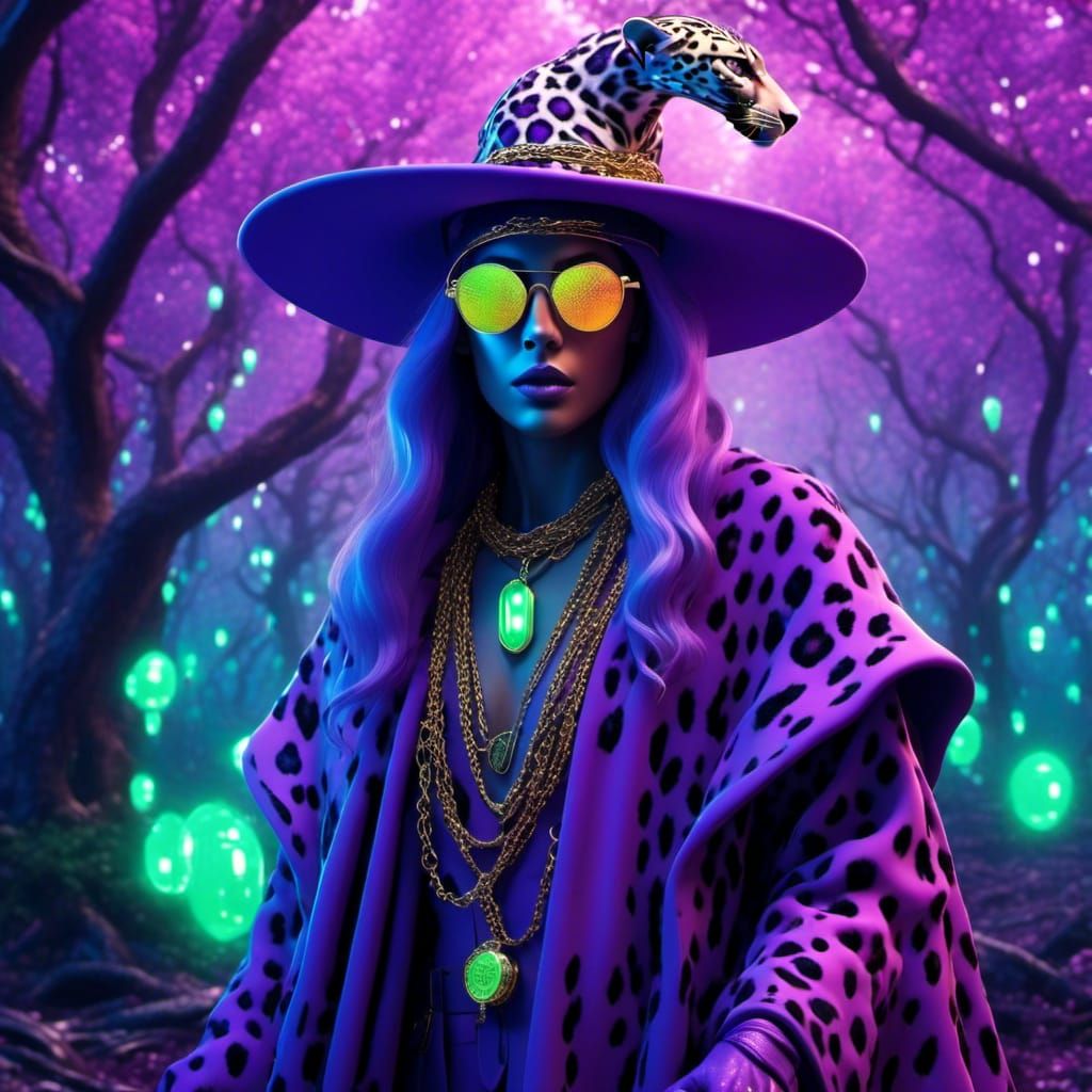 Leopard Avatar in Neon Jungle with Binary Code