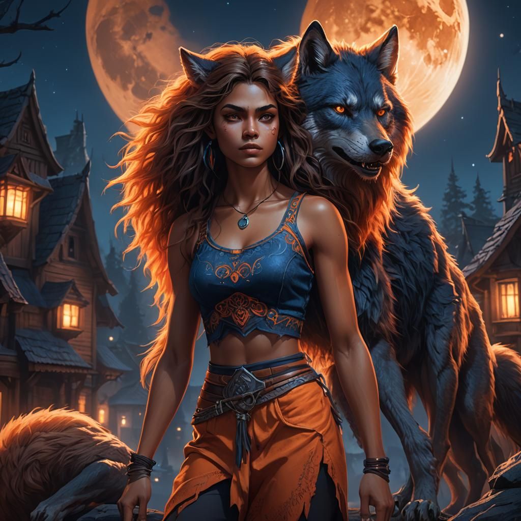 Teenage Werewolf Girl in Fantasy Illustration Style