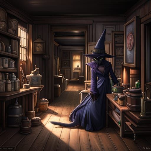 Black Cat in Witch House, Dark Fantasy Concept Art