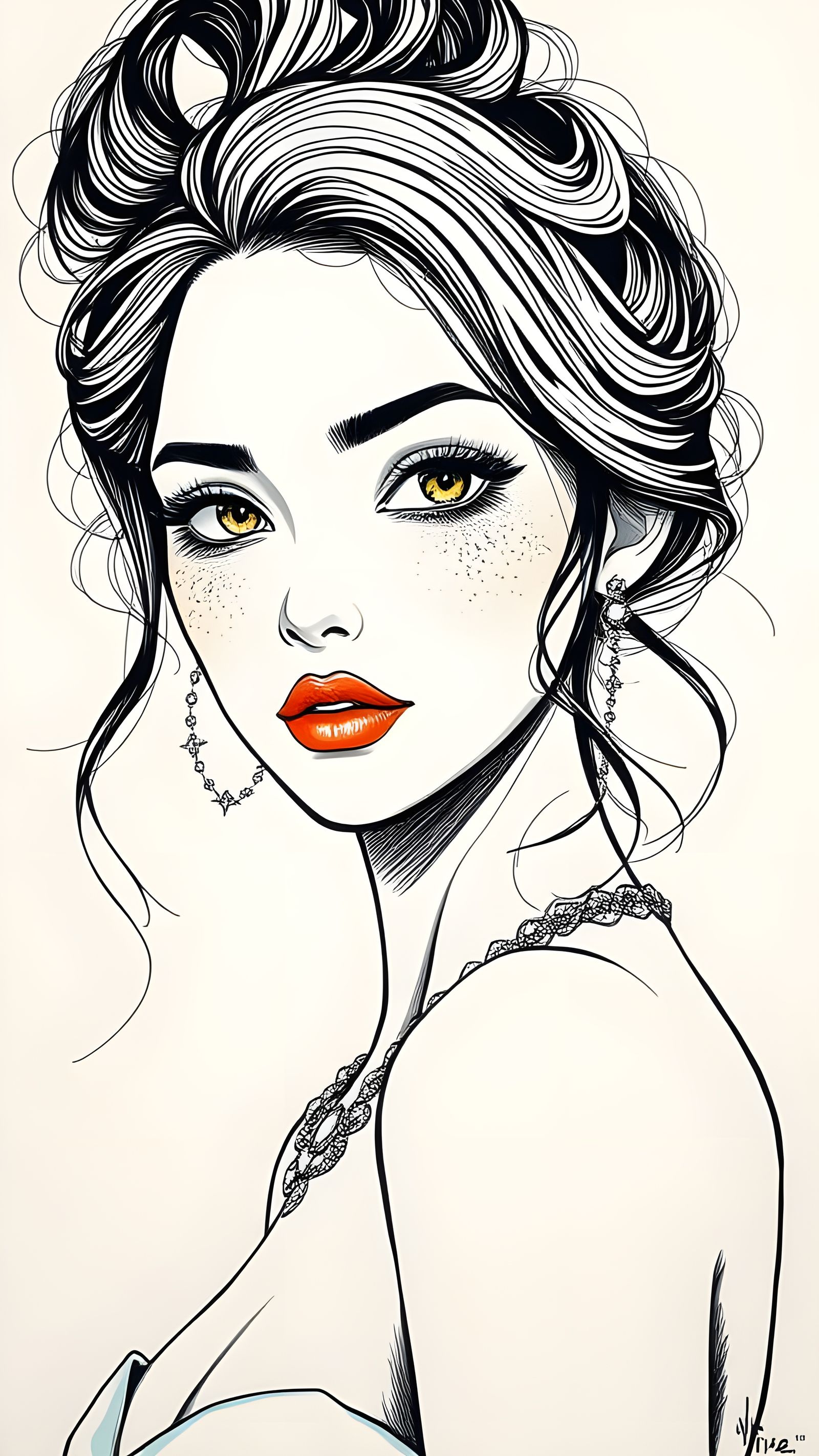 Starlit Gaze: Inkpunk Portrait of a Beautiful Woman