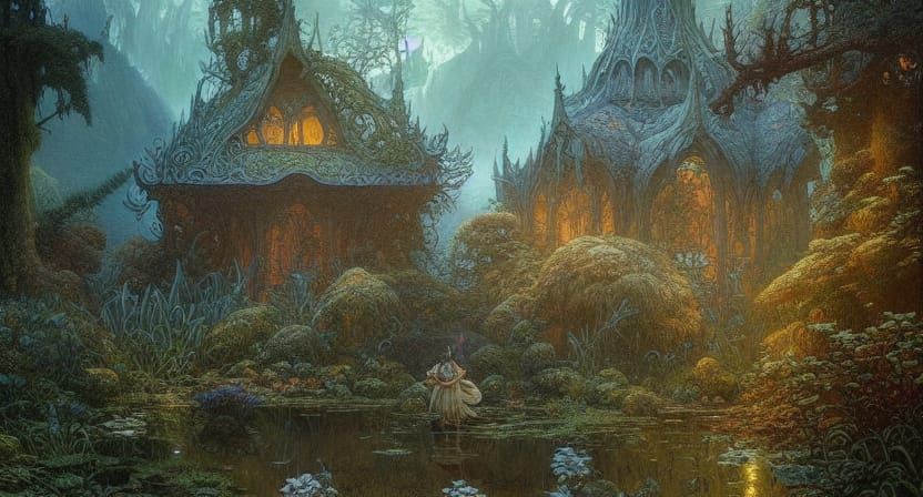 Mystical Overgrown Temple by Alpine Lake