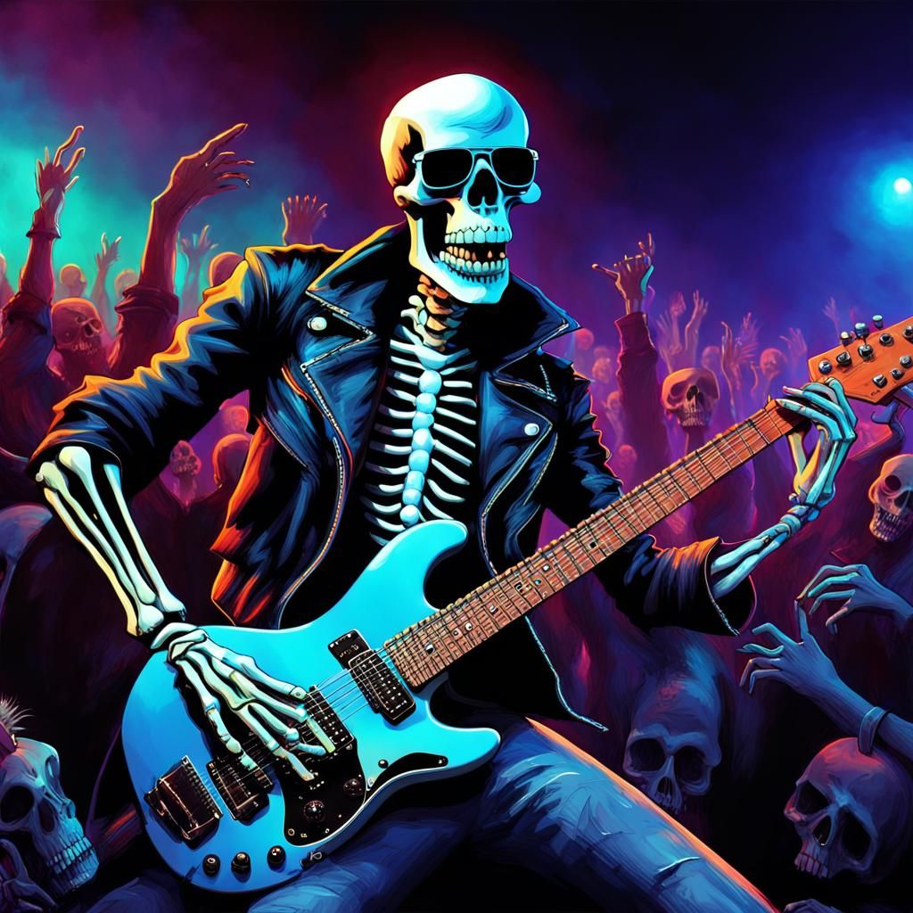 guitar playing skeleton