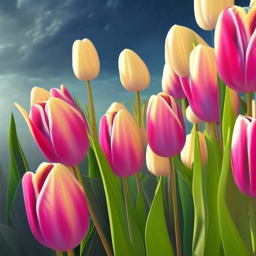 Detailed Tulips in Digital Painting Style