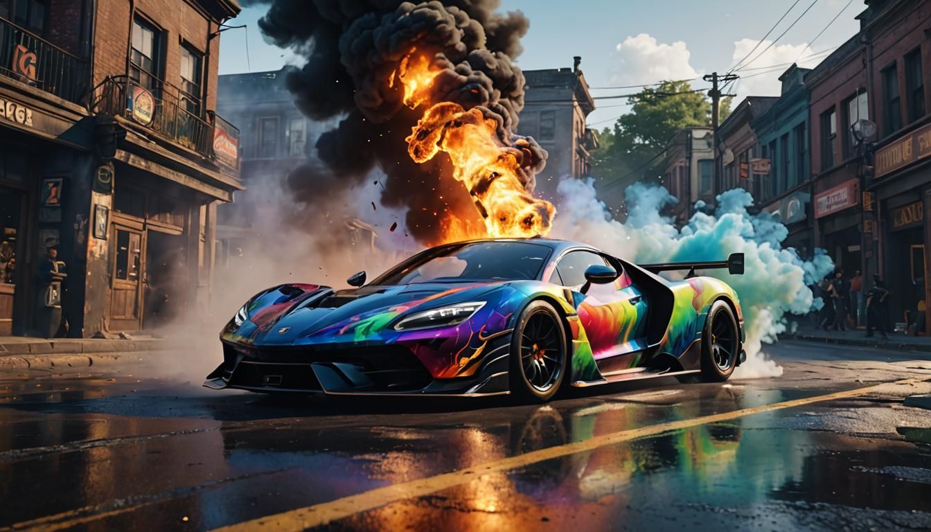 Rainbow Fire Hypercar Drifting in 4K
