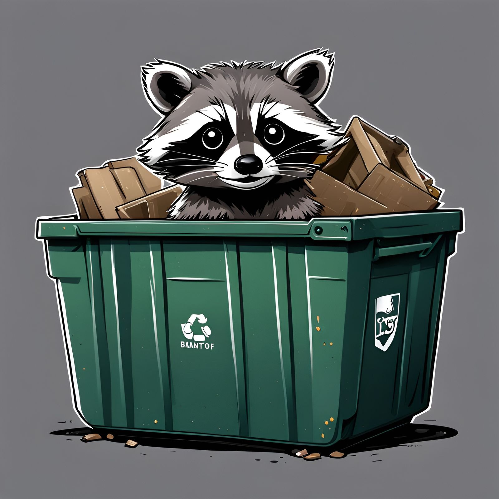 Cartoon Raccoon Finds Happiness in a Dumpster
