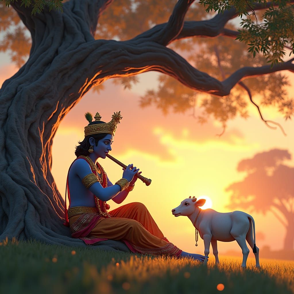 Krishna's Sunset Serenade: A Matte Painting in Unreal Engine