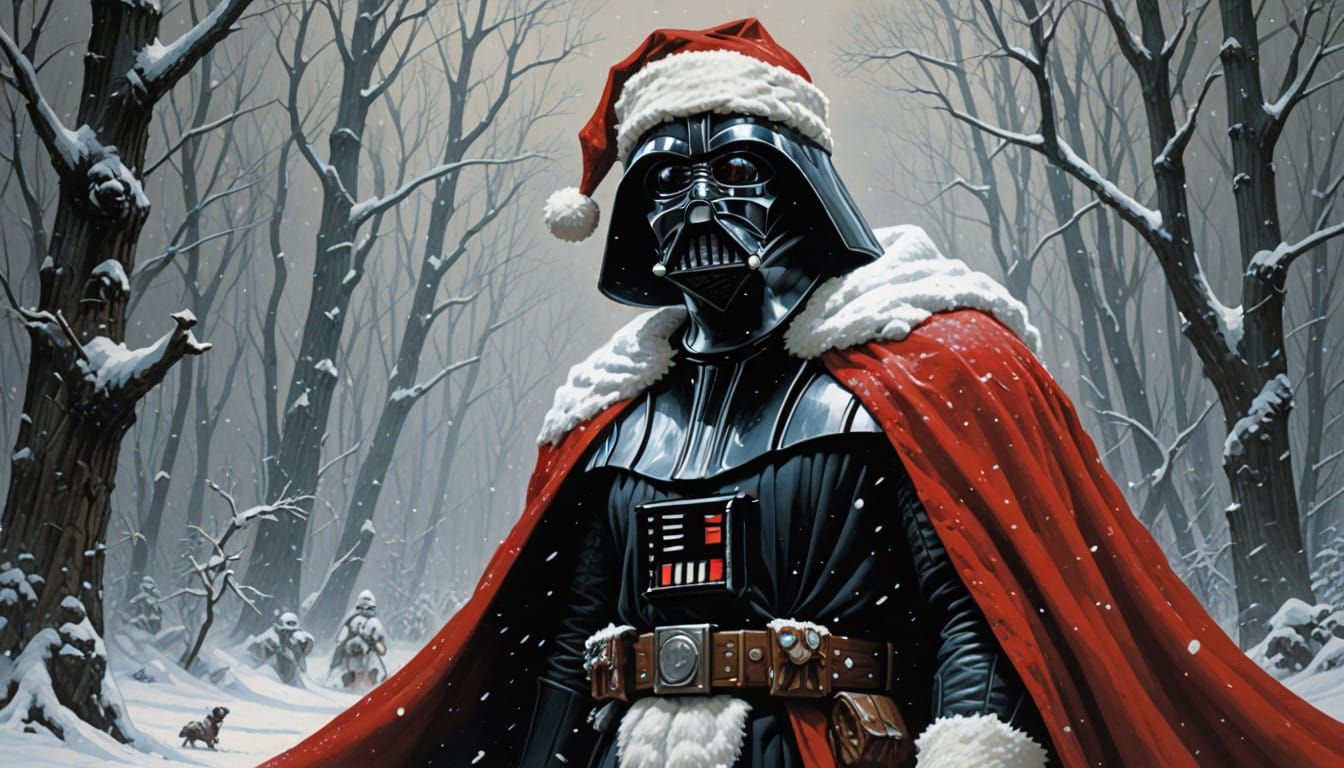 Cyberpunk Santa Claus in the Snow, in a Vivid Impasto Style