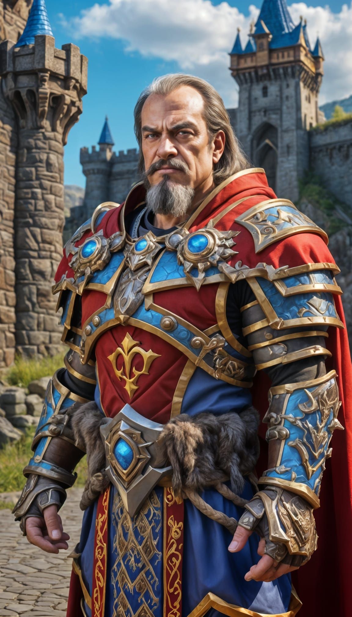 Warcraft Warrior in Intricate Armor with Castle