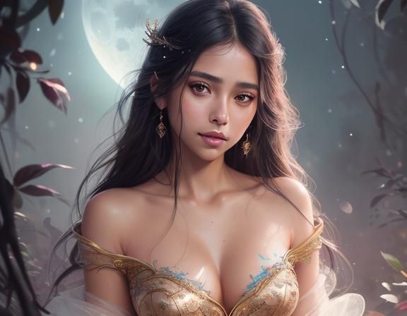 Glamorous Portrait of Beautiful Woman in Digital Illustratio...