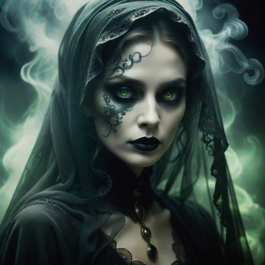 Ethereal Woman in Smoky Dark Fantasy Portrait