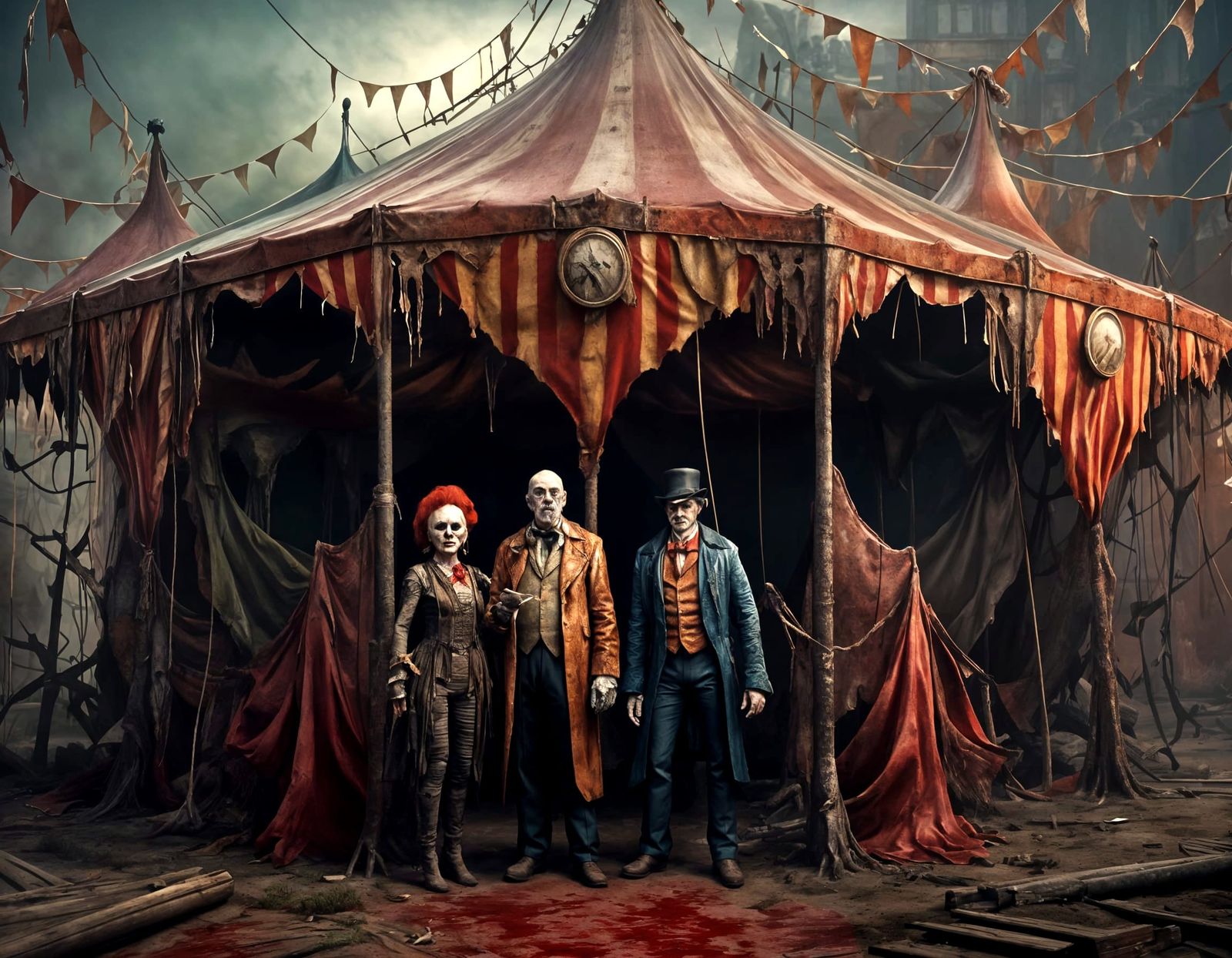 Decaying Circus Master and Assistant in Horror Style