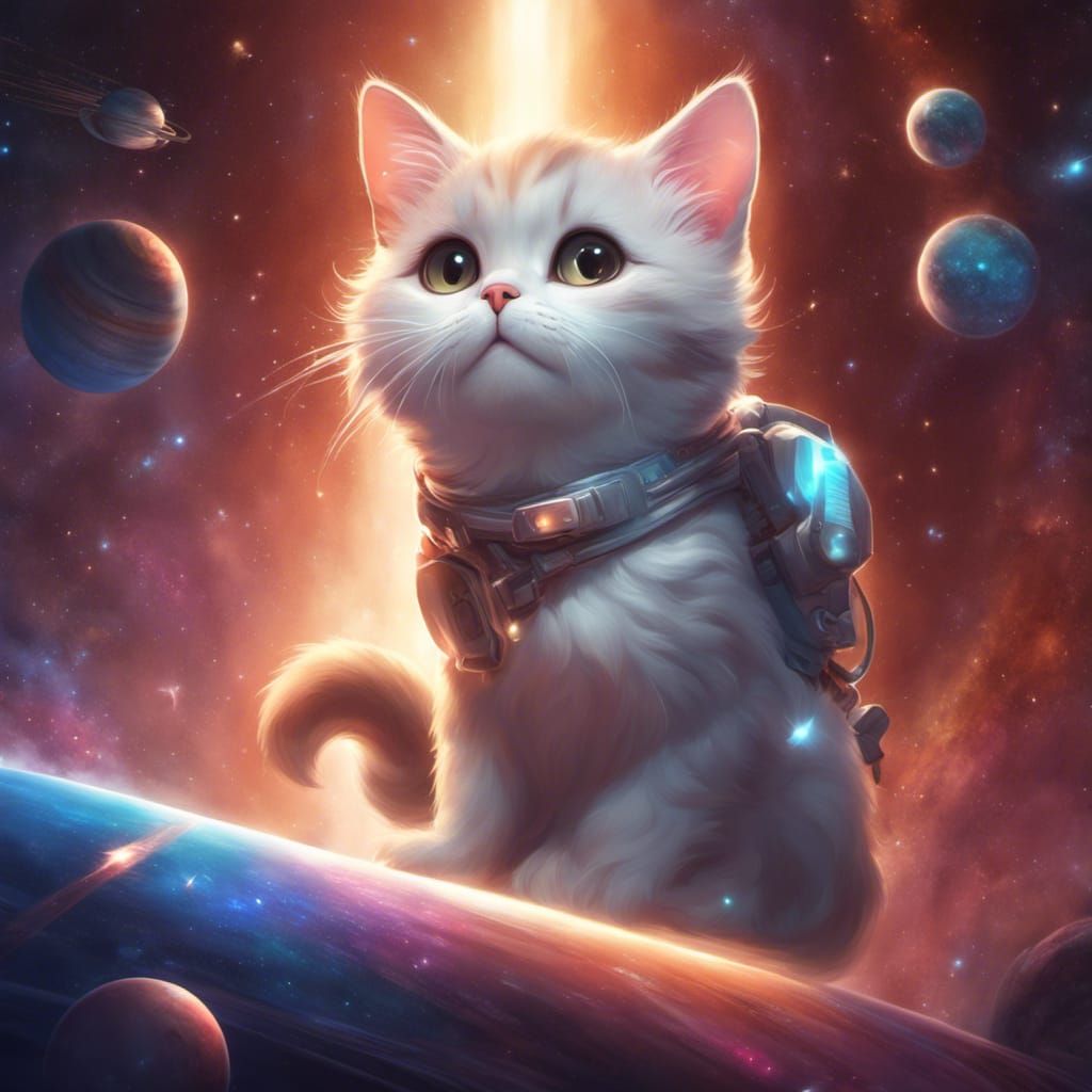 Cute Kawaii Cat in Space: Digital Art