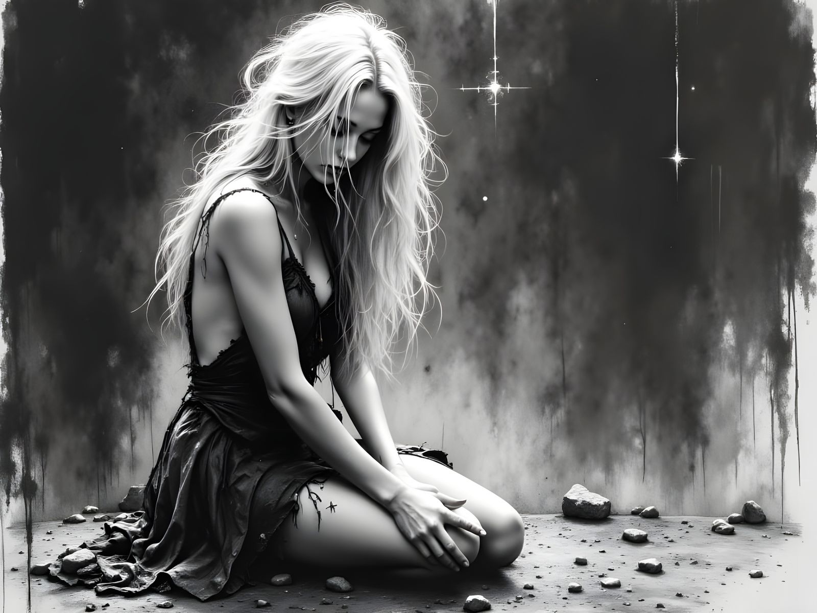 Norse Goddess in Moody Charcoal Sketch Style