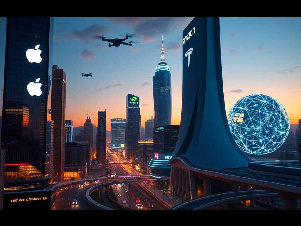 Futuristic Cityscape Showcases Magnificent Seven Tech Giants