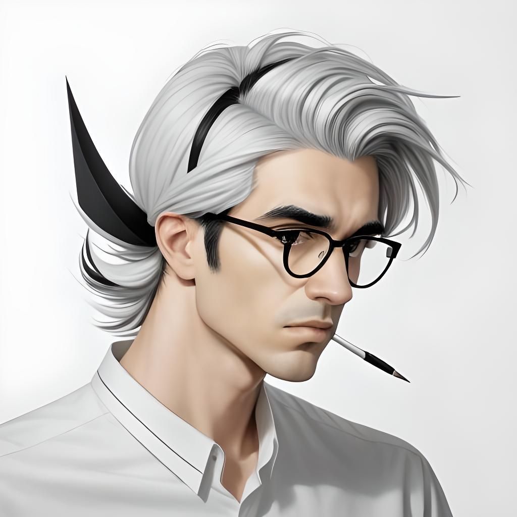 Abstract Portrait with Paper Hair, Pen and Ink Drawing