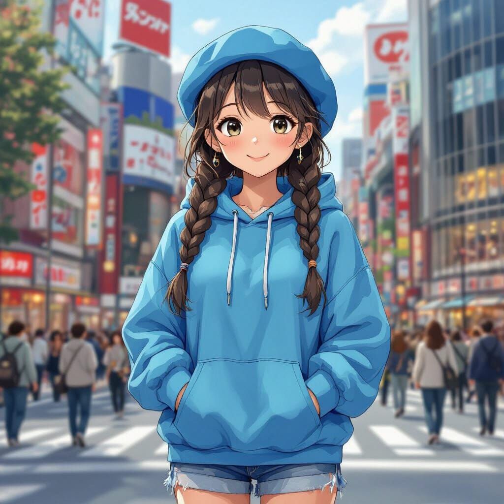 Anime Girl in Shibuya Crossing: Sorayama Style