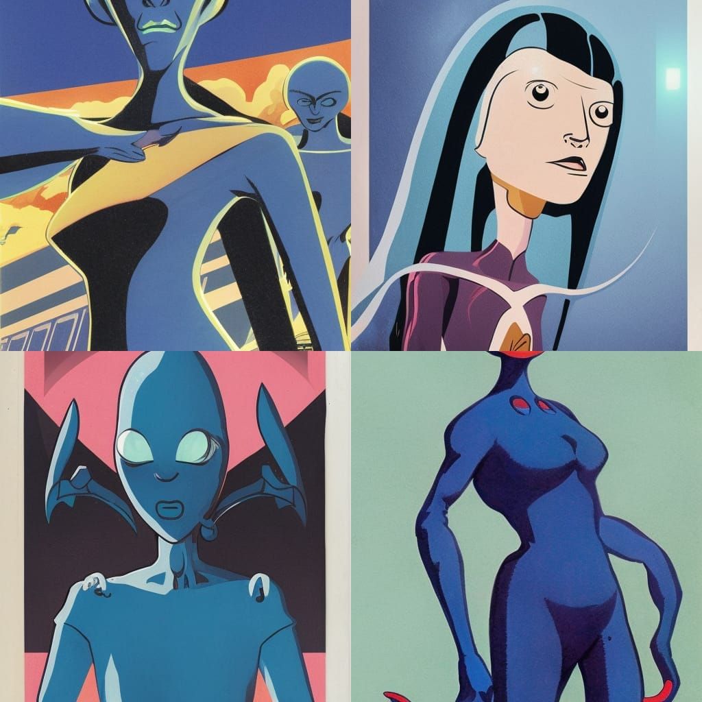 Blue Alien Humanoid in Vintage Magazine Art Style