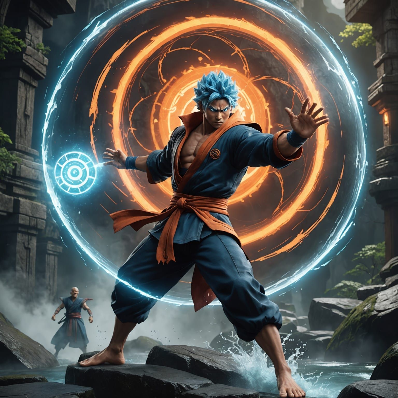 Rasengan Versus Kamehameha: Energy Clash in Detailed Paintin...
