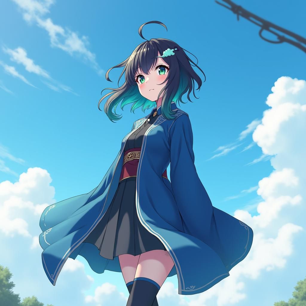 Black and Teal Haired Girl in Demon Slayer Uniform