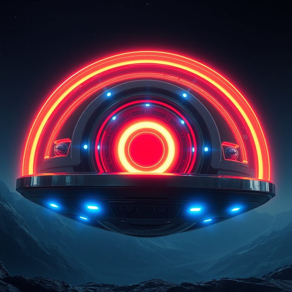 Futuristic UFO with Magnetic Core in Neon Style