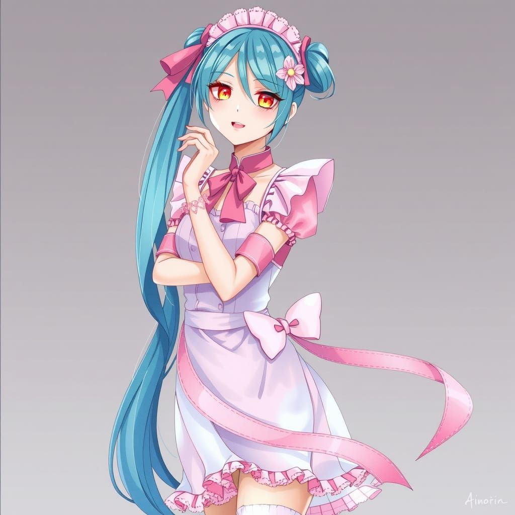 Pastel Pop Idol Maid in Elegant Digital Art