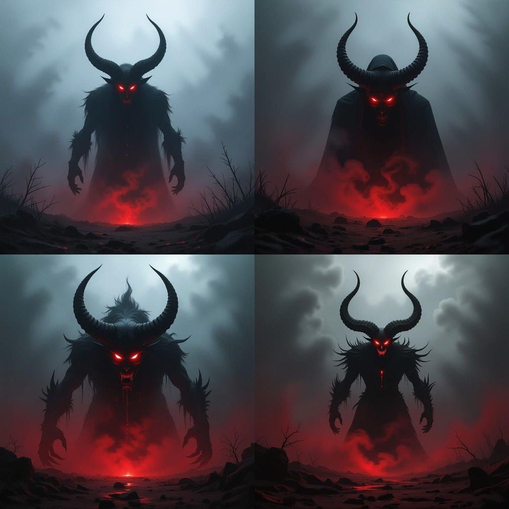 Sinister Horned Entity Emerges from Crimson Ground