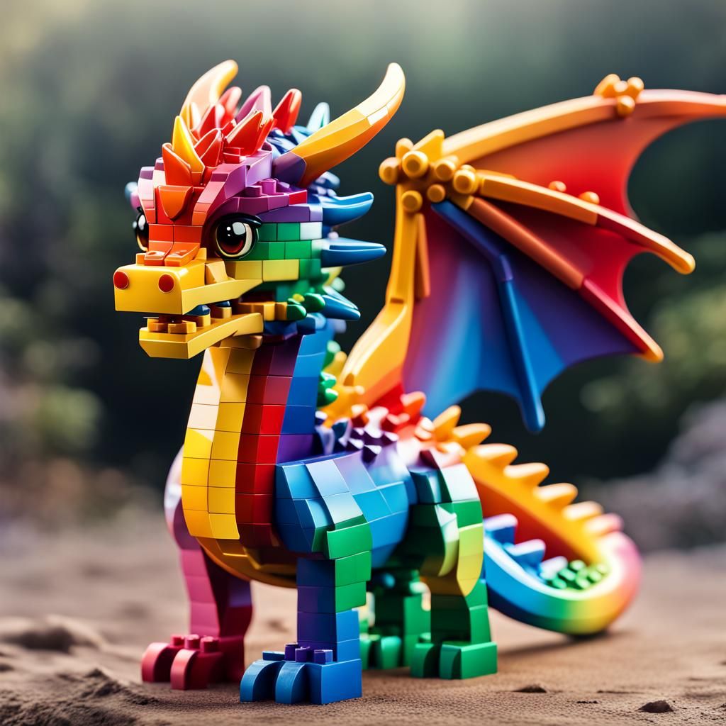 Ombre Rainbow Lego Brick Baby Dragon Sculpture