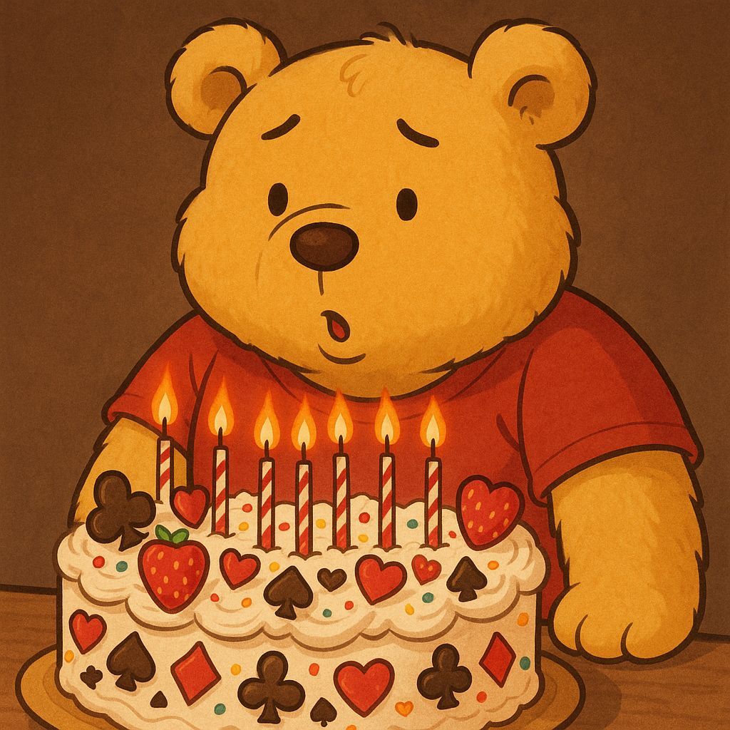 Winnie the Pooh Birthday Celebration with Cake and Card Symb...