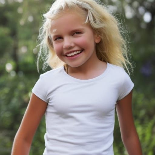 Portrait of Blonde Girl in White T-Shirt