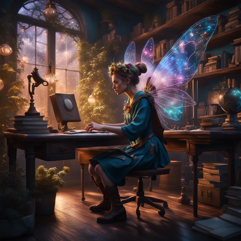 Magical Fairy Office Worker in Detailed Matte Painting