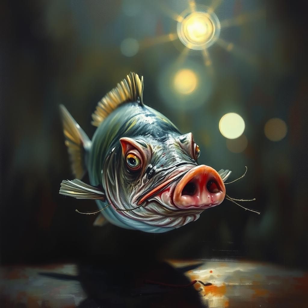 Pigfish Oil Painting with Dramatic Lighting