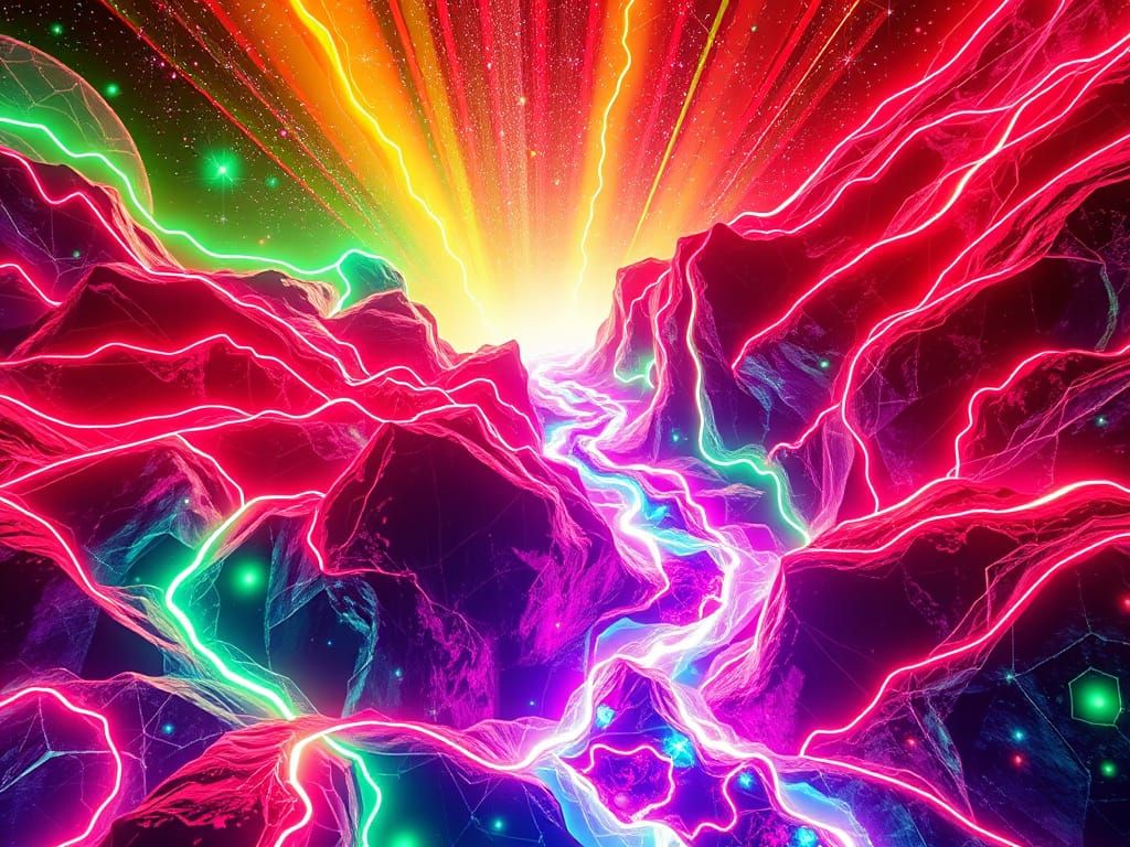 Neon Rivers Converge into Cosmic Crystal Cloud