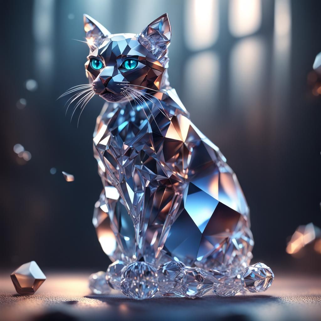 Photorealistic Crystal Cat Shattering in 8K