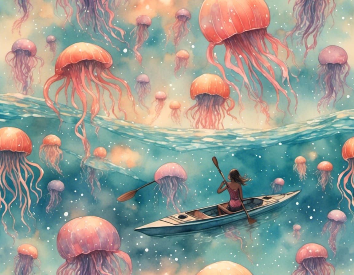 Cosmic Kayak Adventure with Sky Mermaids